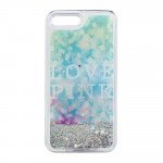 Wholesale iPhone 7 Design Glitter Liquid Star Dust Clear Case (Love Pink Silver)